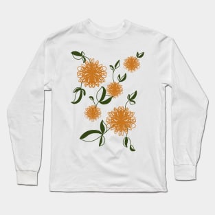 Cozy Vintage Autumn Leaves Thistle Flower Pattern Long Sleeve T-Shirt